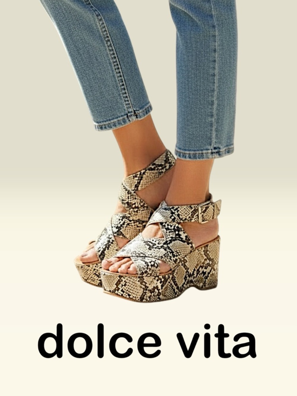 Dolce Vita Lenni Natural Snakeskin Platform Sandals, Cream/Brown, Size 6 M